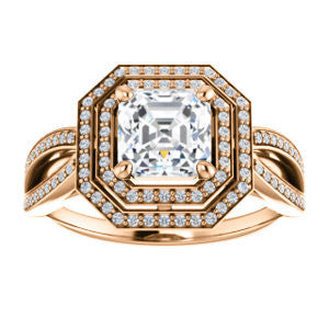 Cubic Zirconia Engagement Ring- The Shannan (Customizable Cathedral-set Asscher Cut 2x Halo with Split-Pavé Band)