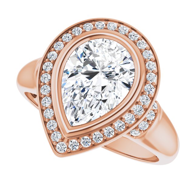 Cubic Zirconia Engagement Ring- The Vilde (Customizable Bezel-set Pear Cut Design with Halo and Vertical Round Channel Accents)