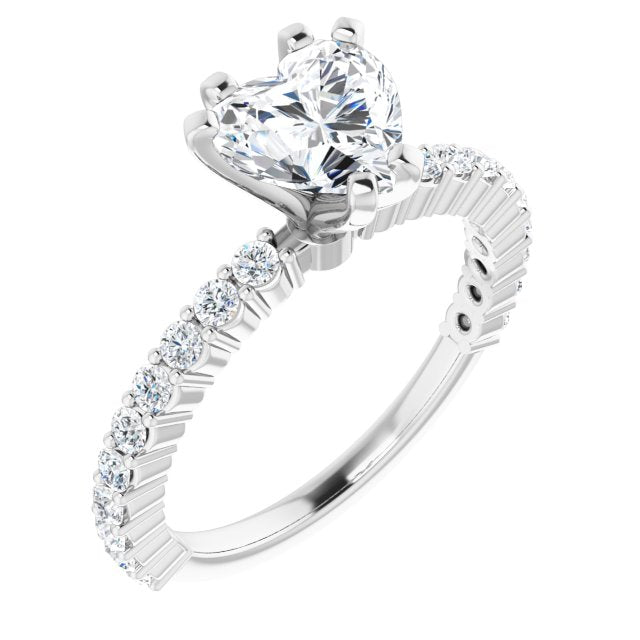 10K White Gold Customizable 8-prong Heart Cut Design with Thin, Stackable Pav? Band