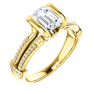 Cubic Zirconia Engagement Ring- The Kinsley (Customizable Emerald Cut with Split Pavé Band & Peekaboo Accents)