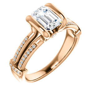 Cubic Zirconia Engagement Ring- The Kinsley (Customizable Emerald Cut with Split Pavé Band & Peekaboo Accents)