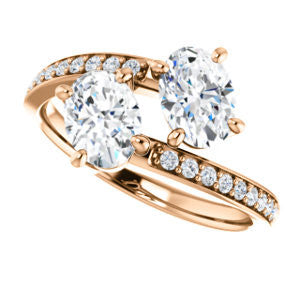 Cubic Zirconia Engagement Ring- The Phoebe (Customizable Enhanced 2-stone Double Oval Cut Design With Round Pavé Band)