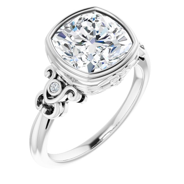 10K White Gold Customizable 5-stone Design with Cushion Cut Center and Quad Round-Bezel Accents