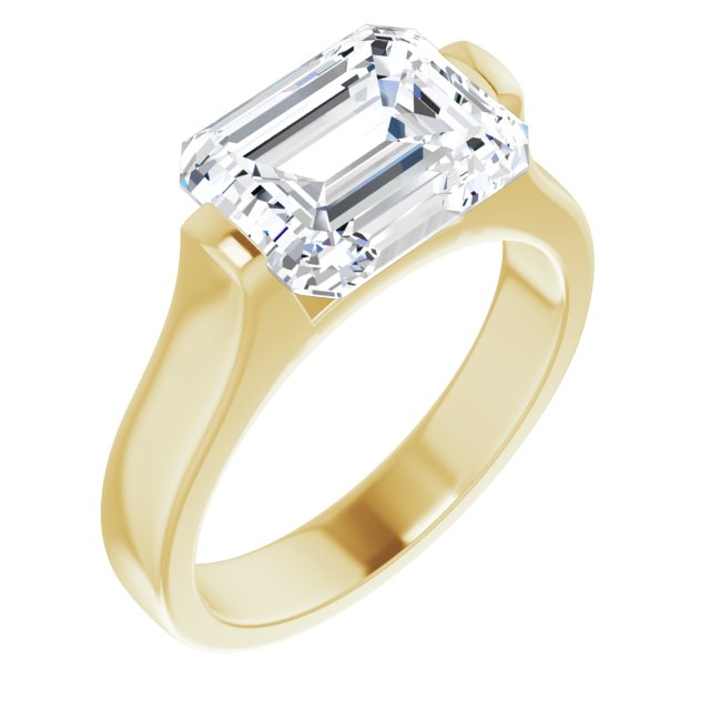 10K Yellow Gold Customizable Bar-set Emerald/Radiant Cut Solitaire