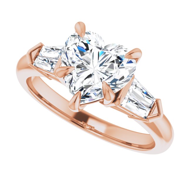 Cubic Zirconia Engagement Ring- The Fortunada (Customizable 5-stone Design with Heart Cut Center and Quad Baguettes)