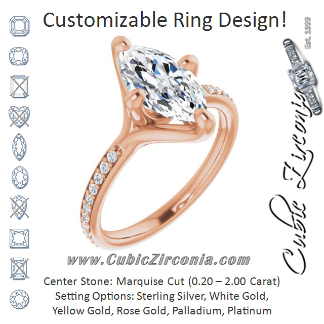Cubic Zirconia Engagement Ring- The Ashanti (Customizable Marquise Cut Design featuring Thin Band and Shared-Prong Round Accents)