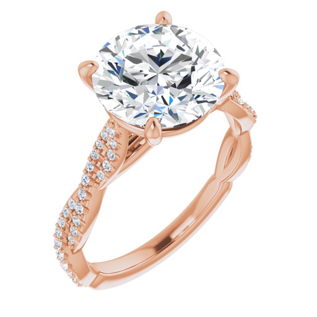 10K Rose Gold Customizable Round Cut Style with Thin and Twisted Micropavé Band