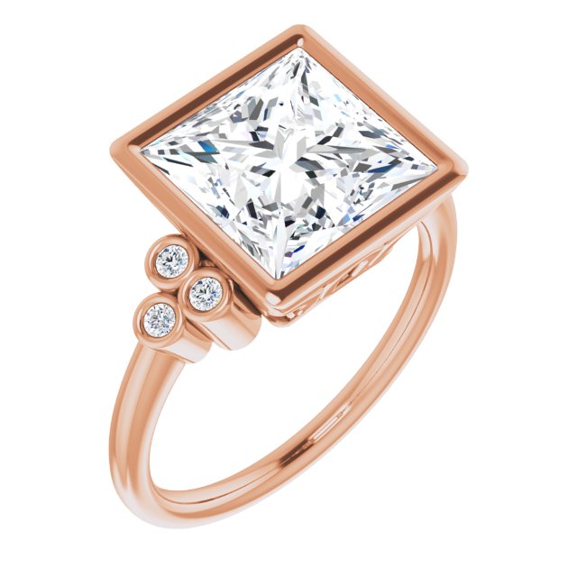 10K Rose Gold Customizable 7-stone Princess/Square Cut Style with Triple Round-Bezel Accent Cluster Each Side
