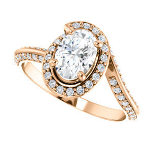 Cubic Zirconia Engagement Ring- The Karly (Customizable Oval Cut Design with Bypass Halo and 3-sided Artisan Pavé Band)