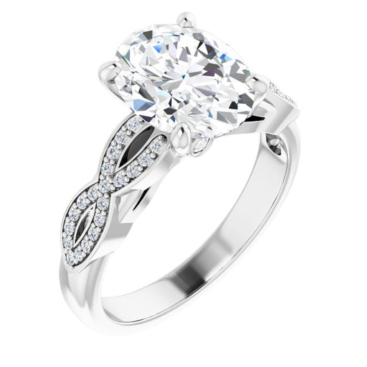 10K White Gold Customizable Oval Cut Design featuring Infinity Pavé Band and Round-Bezel Peekaboos