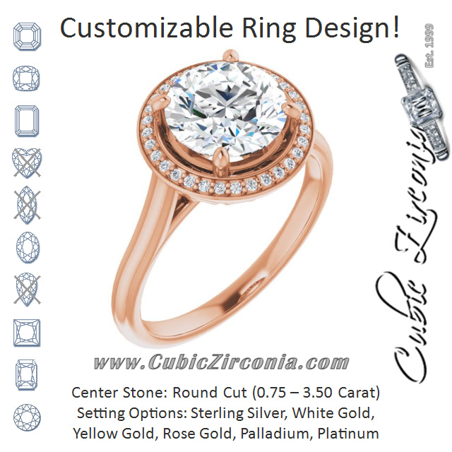 Cubic Zirconia Engagement Ring- The Cielo (Customizable Cathedral-Raised Round Cut Halo Style)