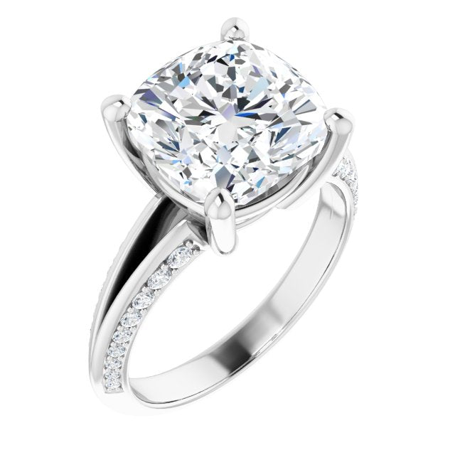 10K White Gold Customizable Cushion Cut Center with 4-sided-Accents Knife-Edged Split-Band