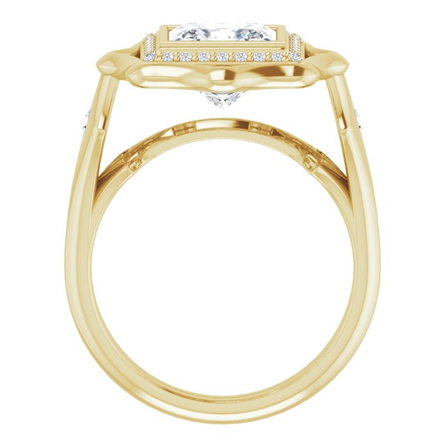 Cubic Zirconia Engagement Ring- The Jeanne (Customizable Bezel-set Princess/Square Cut with Halo & Oversized Floral Design)