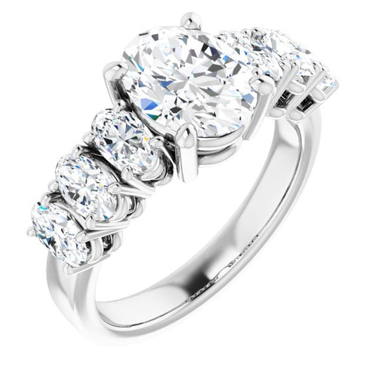 10K White Gold Customizable 7-stone Oval Cut Design with Large Round-Prong Side Stones