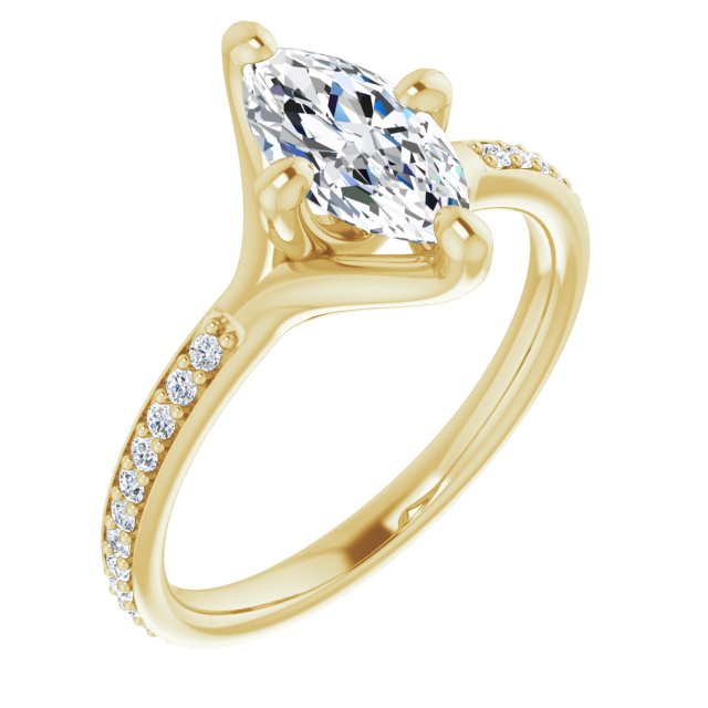 10K Yellow Gold Customizable Marquise Cut Design featuring Thin Band and Shared-Prong Round Accents