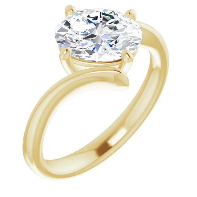 10K Yellow Gold Customizable Oval Cut Solitaire with Thin, Bypass-style Band