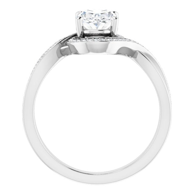 Cubic Zirconia Engagement Ring- The Ananya (Customizable Bypass-Halo-Accented Oval Cut Center with Twisting Split Shared Prong Band)