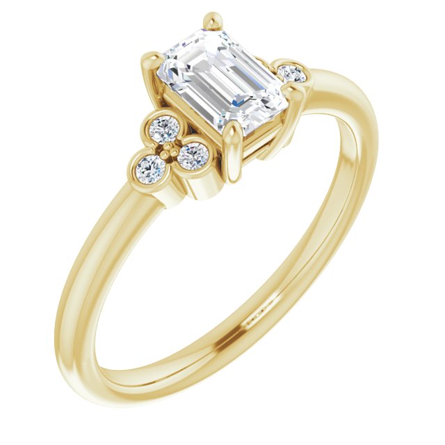 14K Yellow Gold Customizable 7-stone Emerald/Radiant Cut Center with Round-Bezel Side Stones