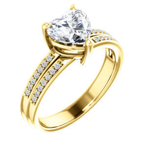 Cubic Zirconia Engagement Ring- The Lyla Ann (Customizable Heart Cut Design with Wide Double-Pavé Band)