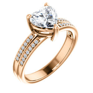 Cubic Zirconia Engagement Ring- The Lyla Ann (Customizable Heart Cut Design with Wide Double-Pavé Band)