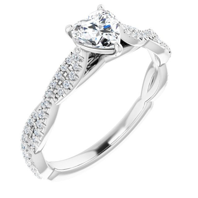 10K White Gold Customizable Heart Cut Style with Thin and Twisted Micropavé Band
