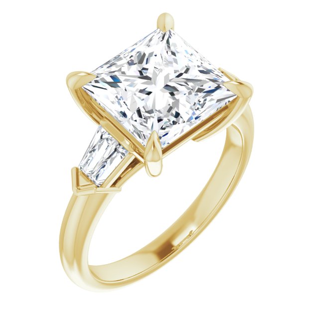 10K Yellow Gold Customizable 5-stone Design with Princess/Square Cut Center and Quad Baguettes