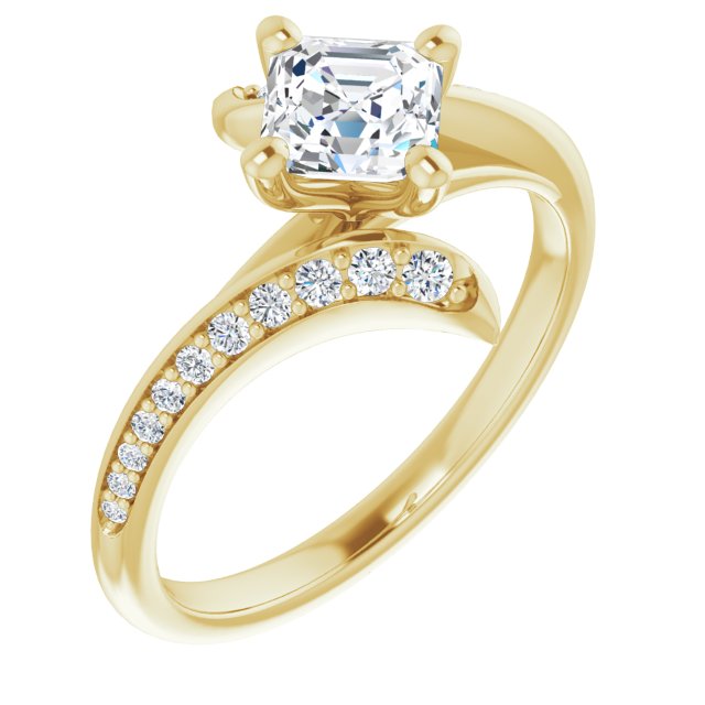 10K Yellow Gold Customizable Asscher Cut Style with Artisan Bypass and Shared Prong Band