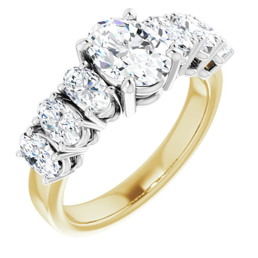 14K Yellow & White Gold Customizable 7-stone Oval Cut Design with Large Round-Prong Side Stones