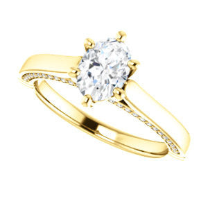 Cubic Zirconia Engagement Ring- The Tonja (Customizable Oval Cut Semi-Solitaire with Dual Three-sided Pavé Band)