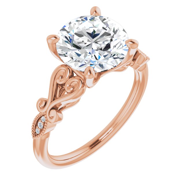 10K Rose Gold Customizable 7-stone Design with Round Cut Center Plus Sculptural Band and Filigree
