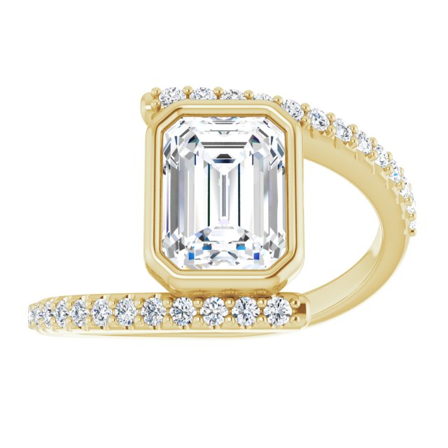 Cubic Zirconia Engagement Ring- The Pocahontas (Customizable Bezel-set Emerald Cut Design with Bypass Pavé Band)