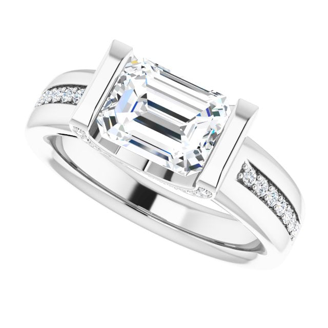 Cubic Zirconia Engagement Ring- The Maryana (Customizable Cathedral-Bar Radiant Cut Design featuring Shared Prong Band and Prong Accents)