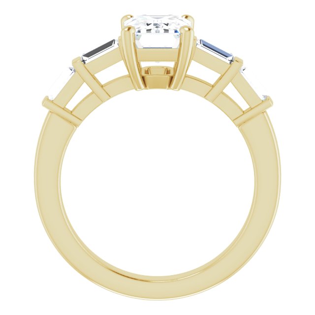 Cubic Zirconia Engagement Ring- The Bodhi (Customizable 9-stone Design with Emerald Cut Center and Round Bezel Accents)