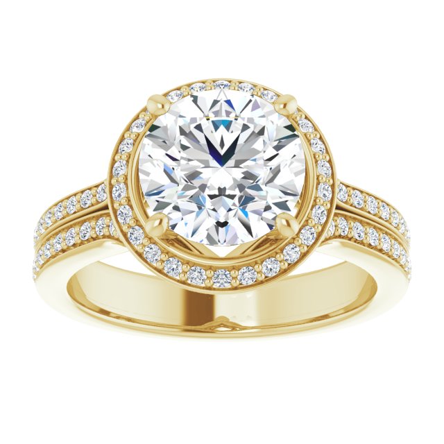 Cubic Zirconia Engagement Ring- The Dionne (Customizable Cathedral-raised Round Cut Setting with Halo and Shared Prong Band)