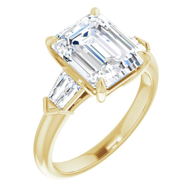 10K Yellow Gold Customizable 5-stone Design with Emerald/Radiant Cut Center and Quad Baguettes