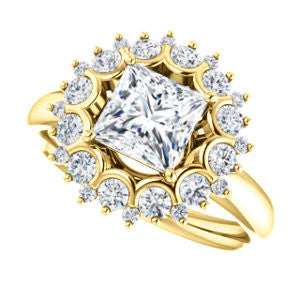 CZ Wedding Set, featuring The BettyJo engagement ring (Customizable Princess Cut featuring Cluster Accent Bouquet)
