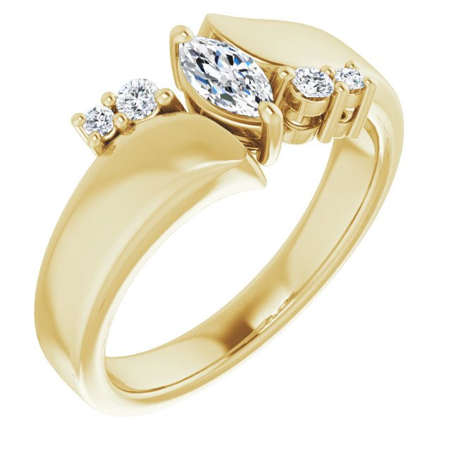 10K Yellow Gold Customizable 5-stone Marquise Cut Style featuring Artisan Bypass