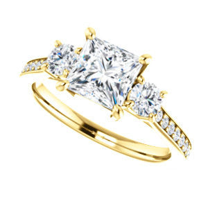 CZ Wedding Set, featuring The Tess engagement ring (Customizable Princess Cut Trellis-Enhanced Bridge Setting with Semi-Pavé Band)