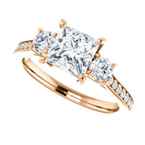 CZ Wedding Set, featuring The Tess engagement ring (Customizable Princess Cut Trellis-Enhanced Bridge Setting with Semi-Pavé Band)