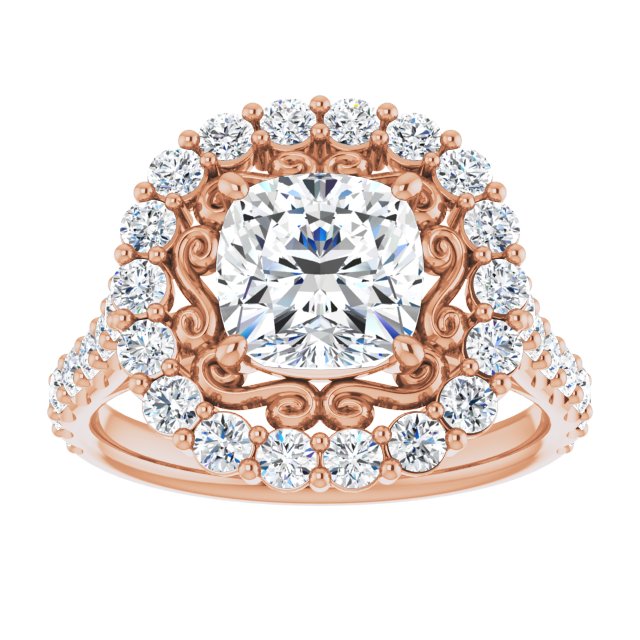 Cubic Zirconia Engagement Ring- The Flora (Customizable Cushion Cut Cathedral Style with Oversized Halo)