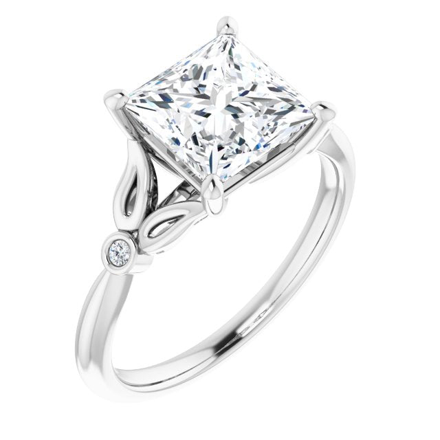 Cubic Zirconia Engagement Ring- The Dayanny (Customizable 3-stone Princess/Square Cut Design with Thin Band and Twin Round Bezel Side Stones)