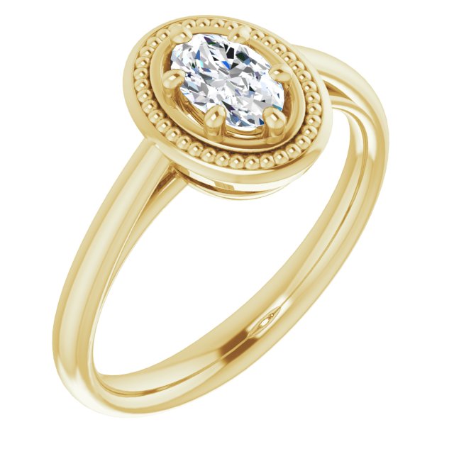10K Yellow Gold Customizable Oval Cut Solitaire with Metallic Drops Halo Lookalike
