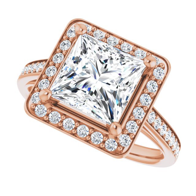 Cubic Zirconia Engagement Ring- The Natascha Eva (Customizable Cathedral-raised Princess/Square Cut Halo-and-Accented Band Design)