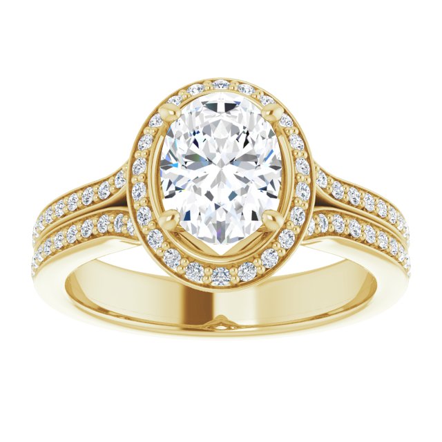 Cubic Zirconia Engagement Ring- The Dionne (Customizable Cathedral-raised Oval Cut Setting with Halo and Shared Prong Band)