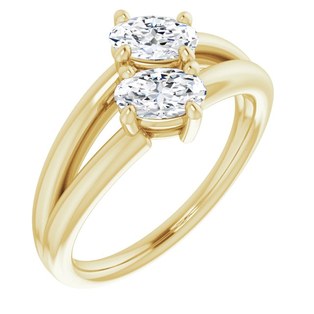 10K Yellow Gold Customizable Two Stone Double Oval Cut Design with Split Bypass Band