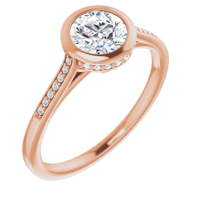 10K Rose Gold Customizable Cathedral-Bezel Round Cut Style with Under-halo and Shared Prong Band