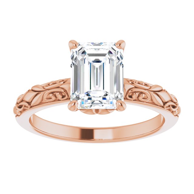 Cubic Zirconia Engagement Ring- The An Chen (Customizable Emerald Cut Solitaire featuring Delicate Metal Scrollwork)