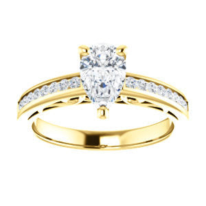 Cubic Zirconia Engagement Ring- The Jazmin Ella (Customizable Pear Cut with Three-sided Filigree and Channel Accents)