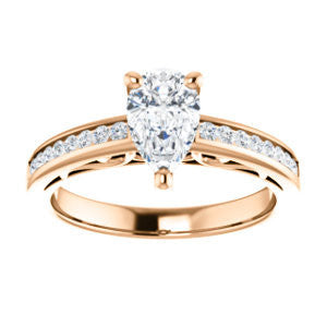 Cubic Zirconia Engagement Ring- The Jazmin Ella (Customizable Pear Cut with Three-sided Filigree and Channel Accents)