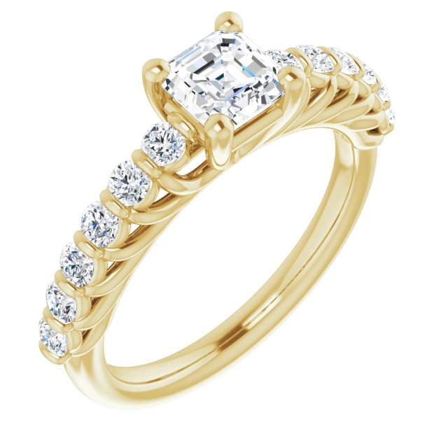 10K Yellow Gold Customizable Asscher Cut Style with Round Bar-set Accents